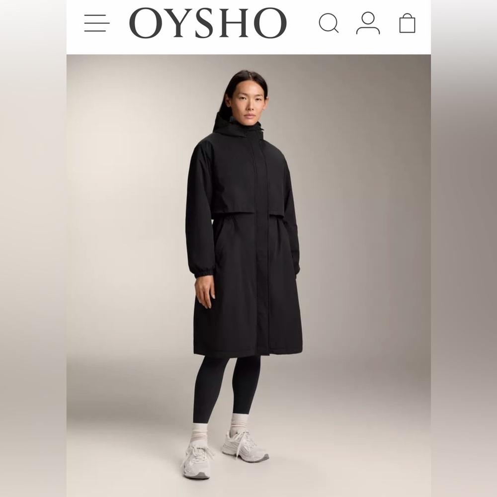 NEW: Oysho Long Wind- and Waterproof Black Parka